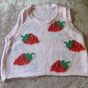 Pink cute strawberry sweater material top crop fuzzy womens small